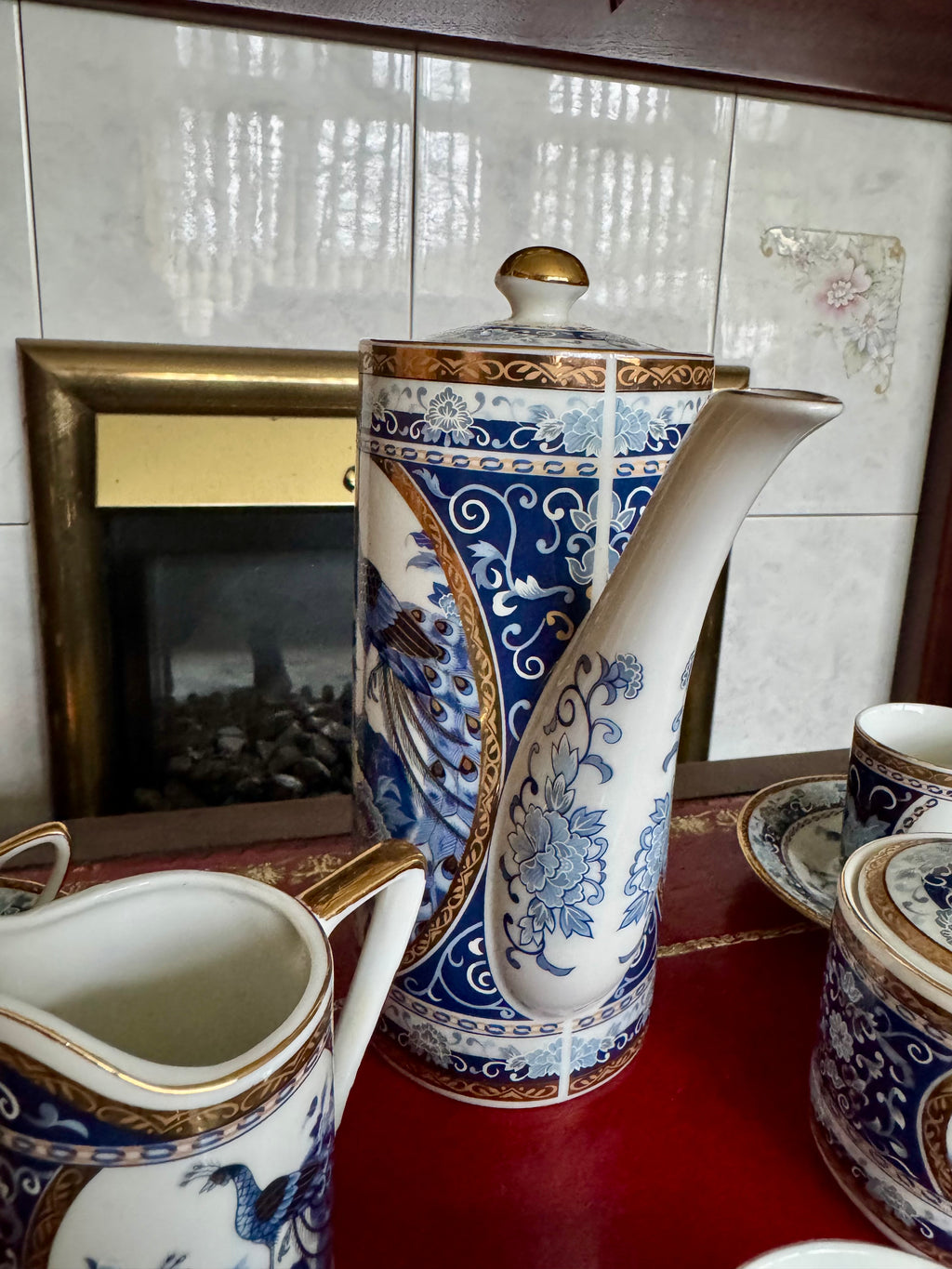 Japanese Imari Arita Peacock Gilded Porcelain 13 Piece Demitasse Coffee Set