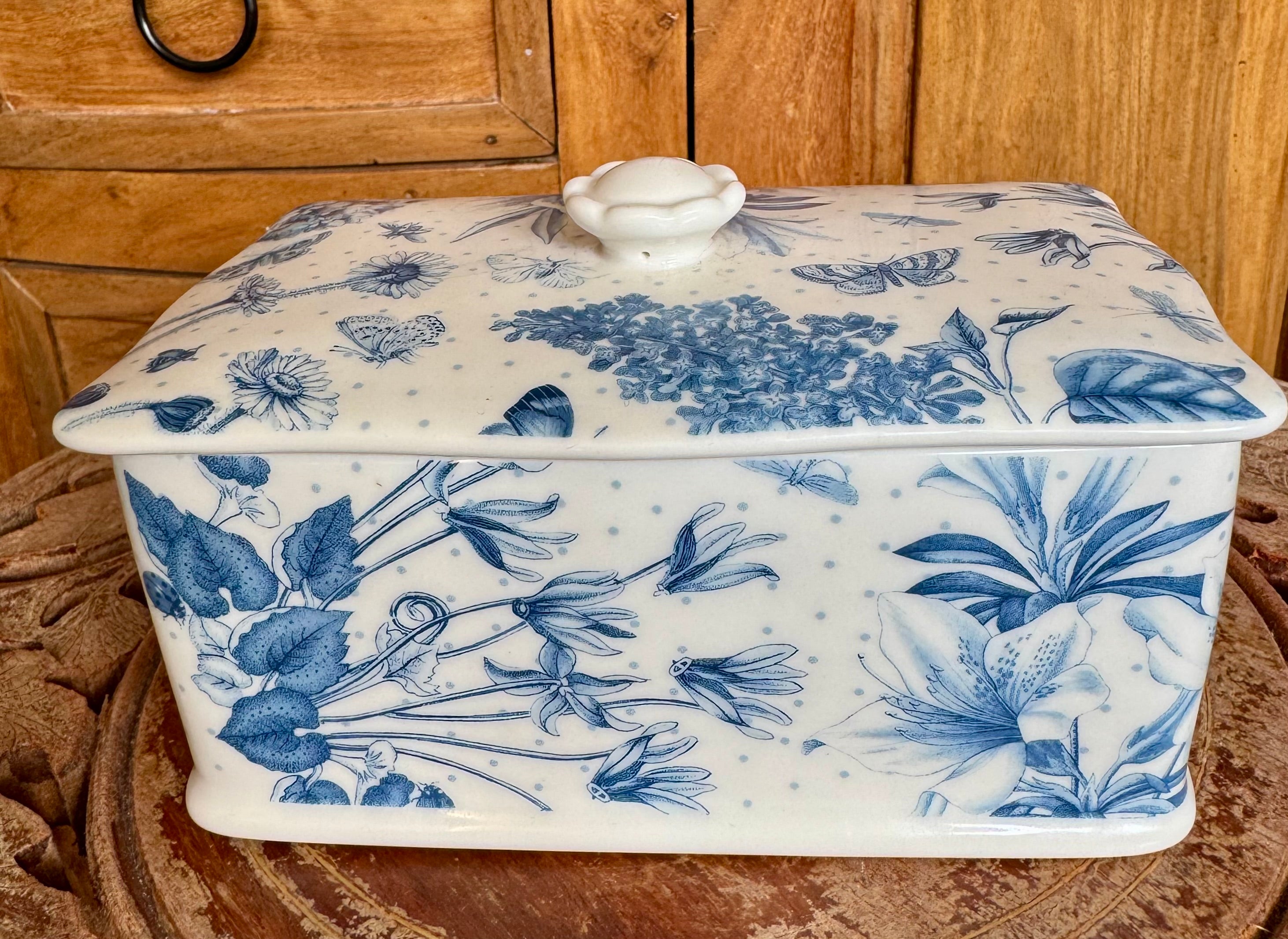 Vintage Portmerion Botanic Blue Butter Dish - Unused
