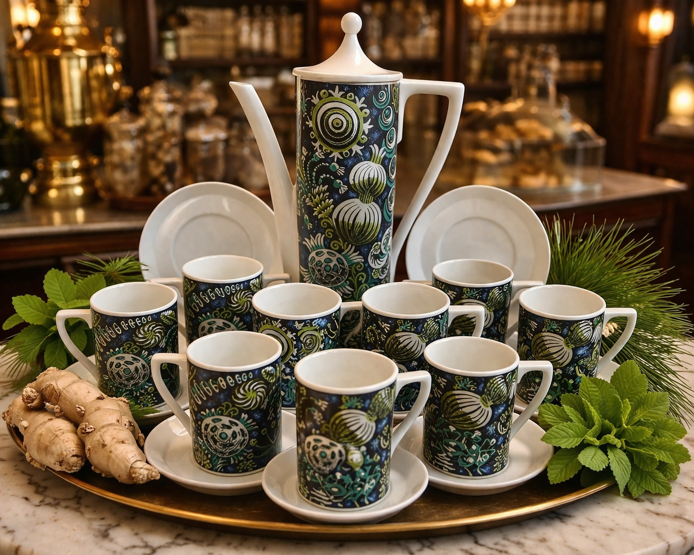 Portmeirion Coffee Set 1969 Magic Garden Portmeirion Pottery - Designed by Susan Williams Ellis