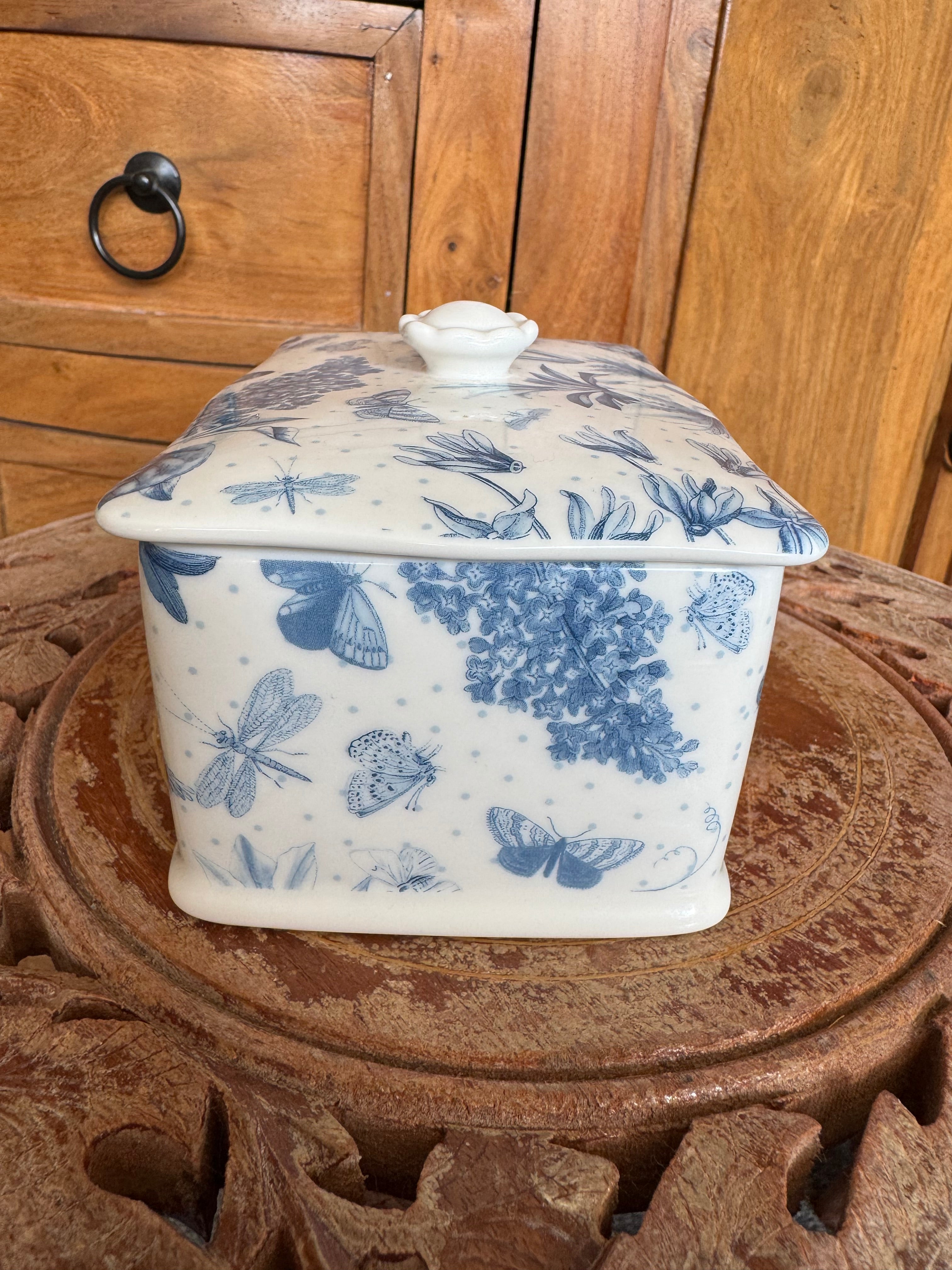 Vintage Portmerion Botanic Blue Butter Dish - Unused