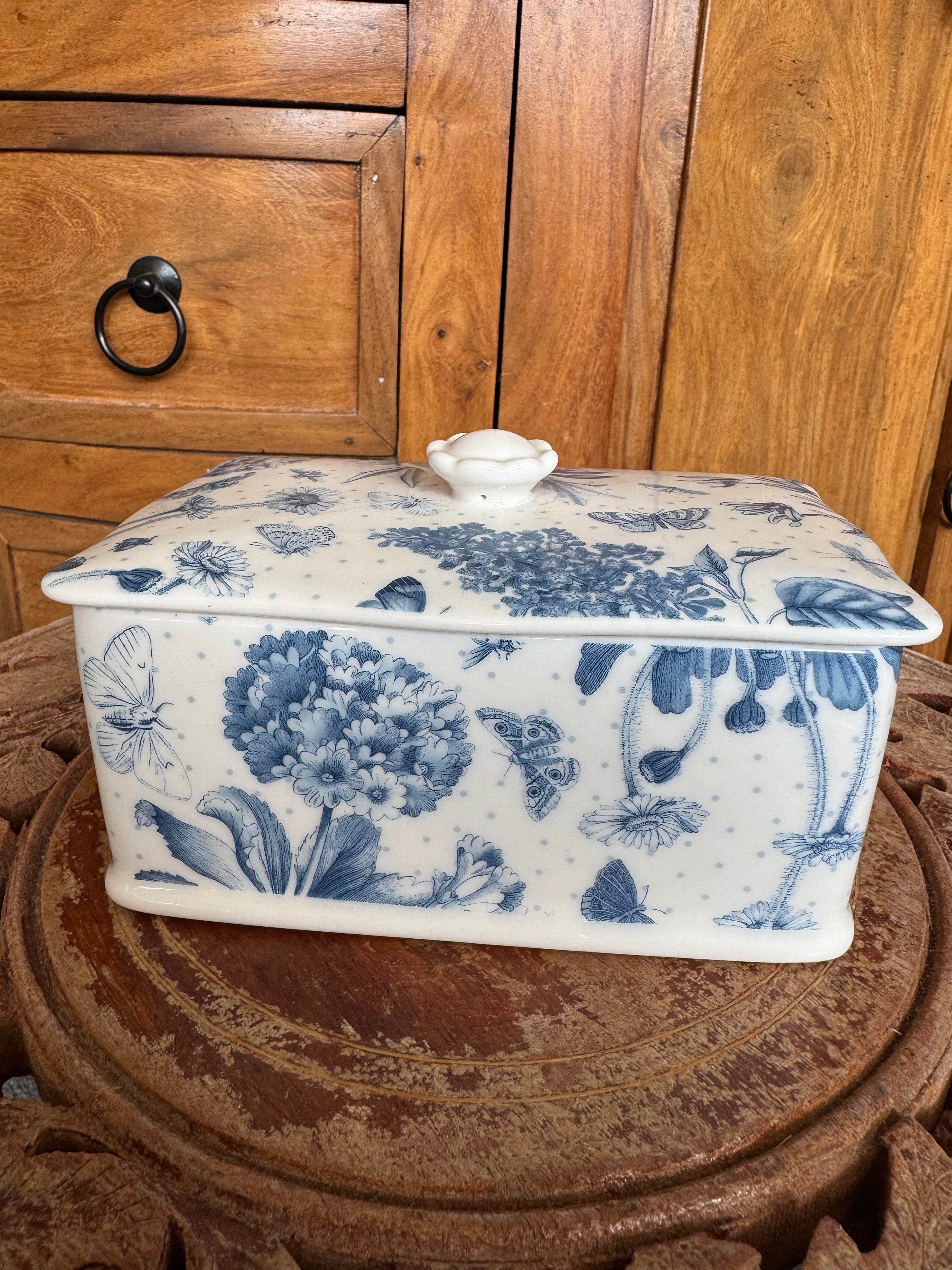 Vintage Portmerion Botanic Blue Butter Dish - Unused